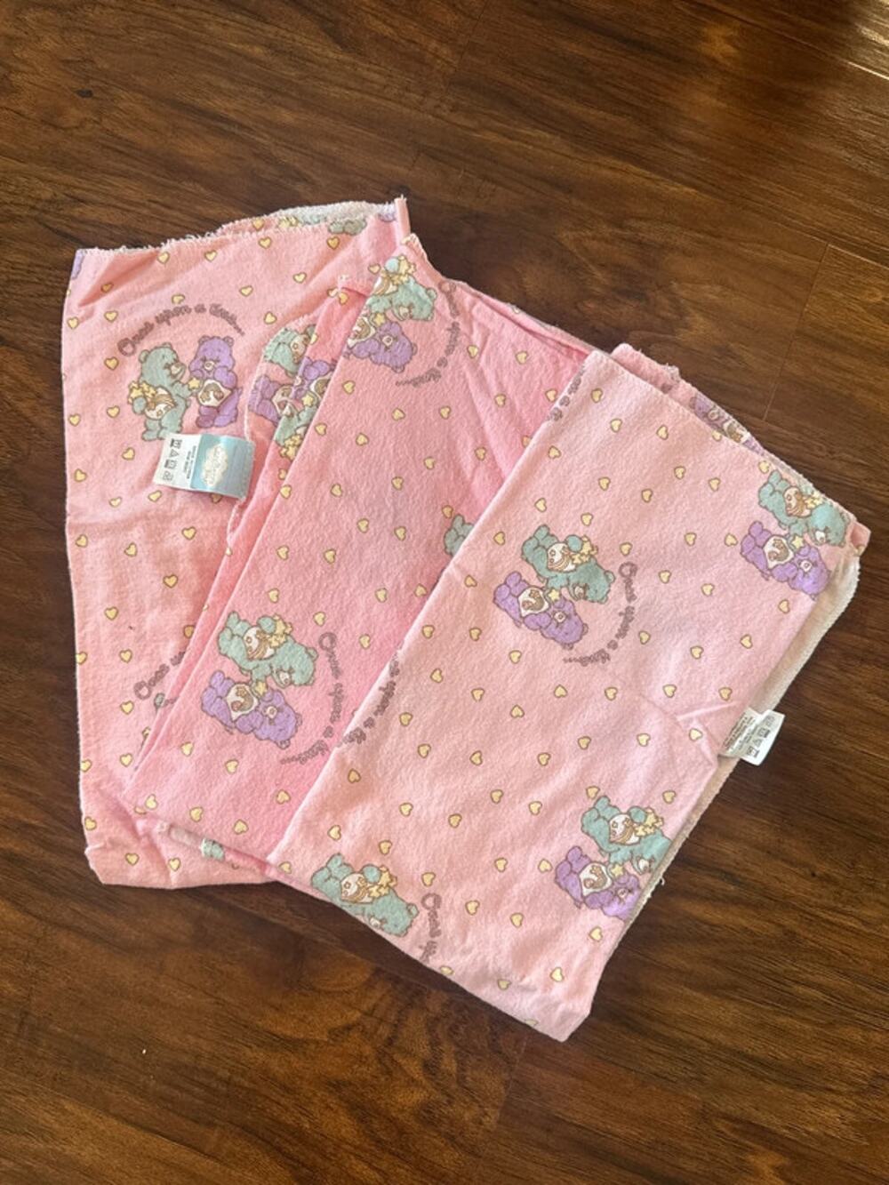 Set of Pink Vtg Care Bears Baby Blanket Lap Receiving Pastel Cottagecore Crib